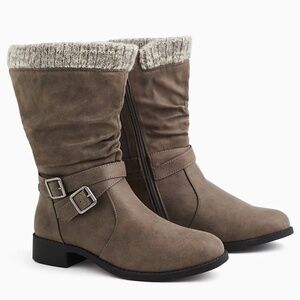 Torrid Grey Faux Leather Sweater-Trimmed Slouchy Moto Boot 9WW